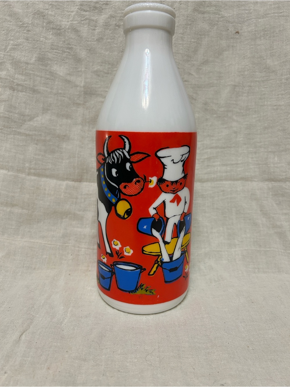 Vintage Italian Milk Bottle with Cow & Chef Illustration